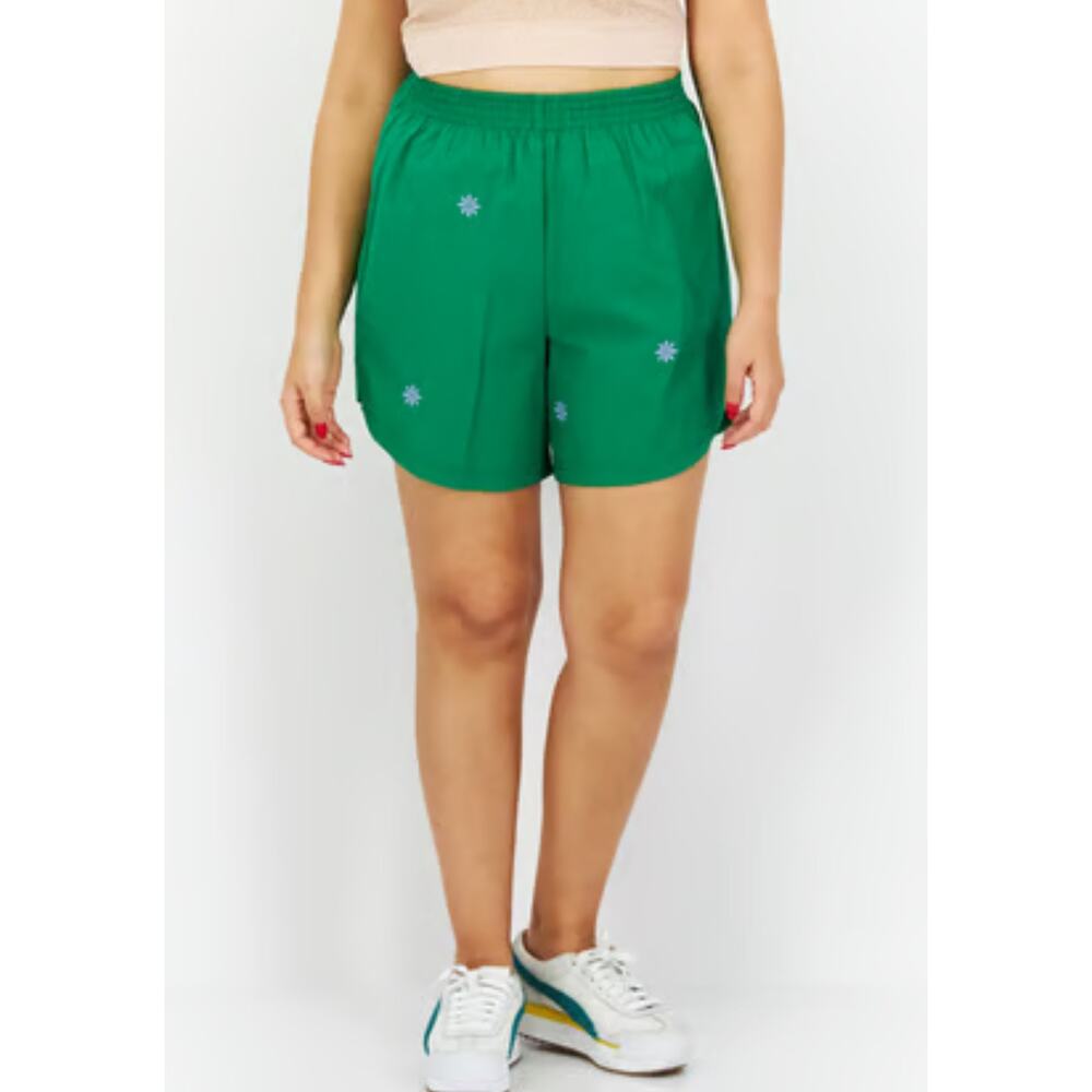 ADIDAS embroidered textured athletic high waisted logo shorts M